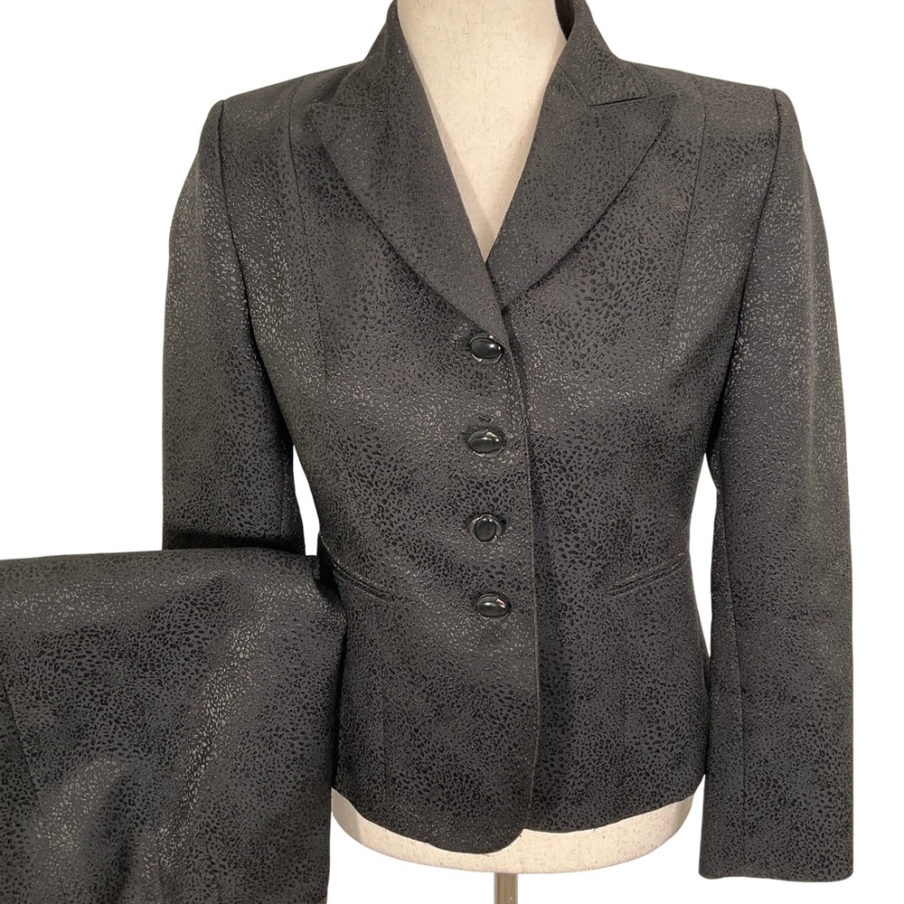 Suit Studio Skirt Set Womens 4P‎ Black Embossed Shiny Party Career Church
